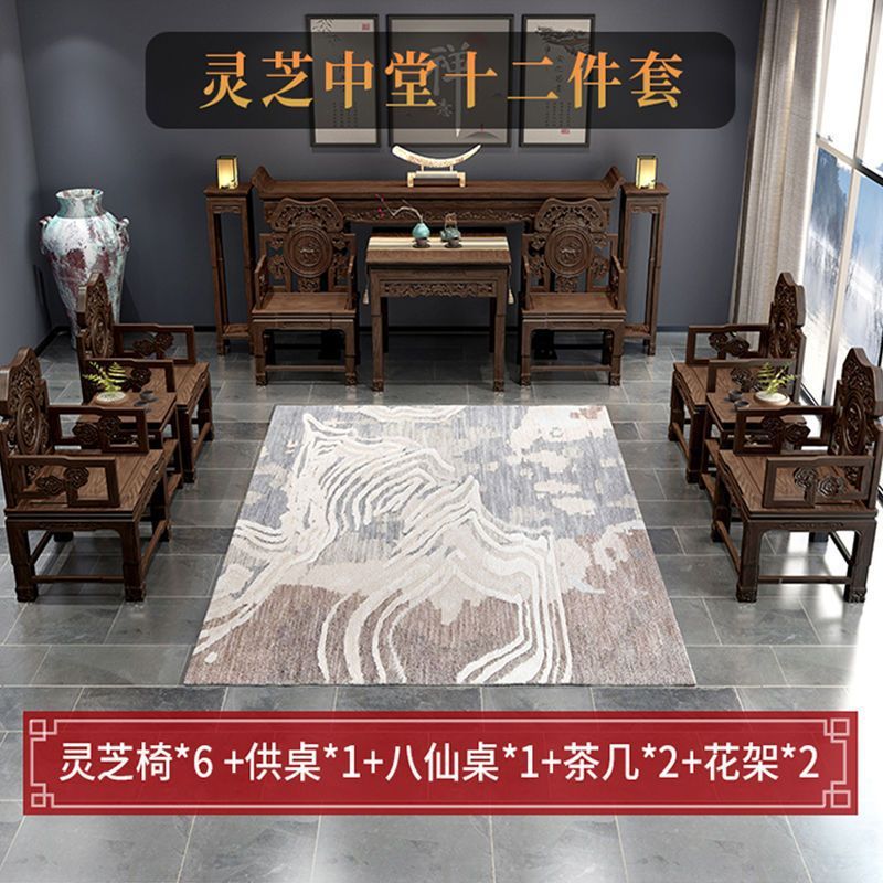 新中式中堂六件套实木正方形八仙桌供桌香案台农村客厅堂屋家具|undefined