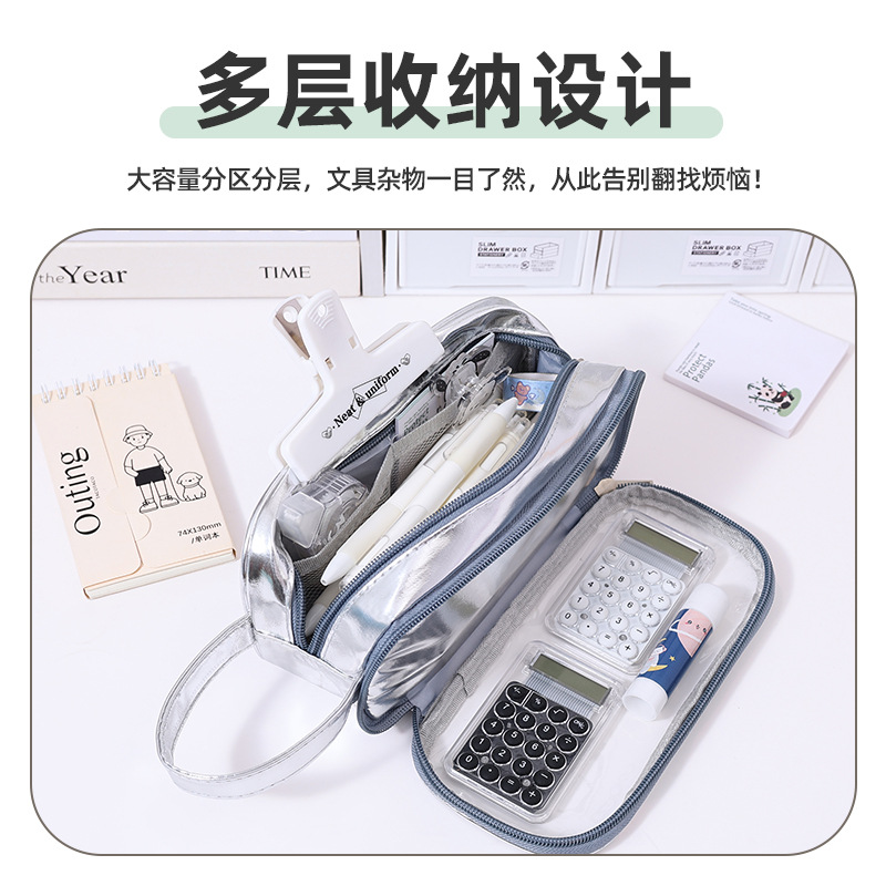 Inns japoneses simples transparentes de alto valor facial bolsas de lápiz de nicho de gran capacidad de papelería almacenamiento caja de lápiz personalizada