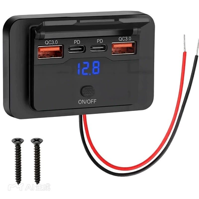 Car, Bus, Motorcycle Pd30W Modified In-Car USB Charger for Buses, Rvs, Type C Fast Charging (Mobil şarj cihazları) - black-pdpdqc30qc30-with-digital-display