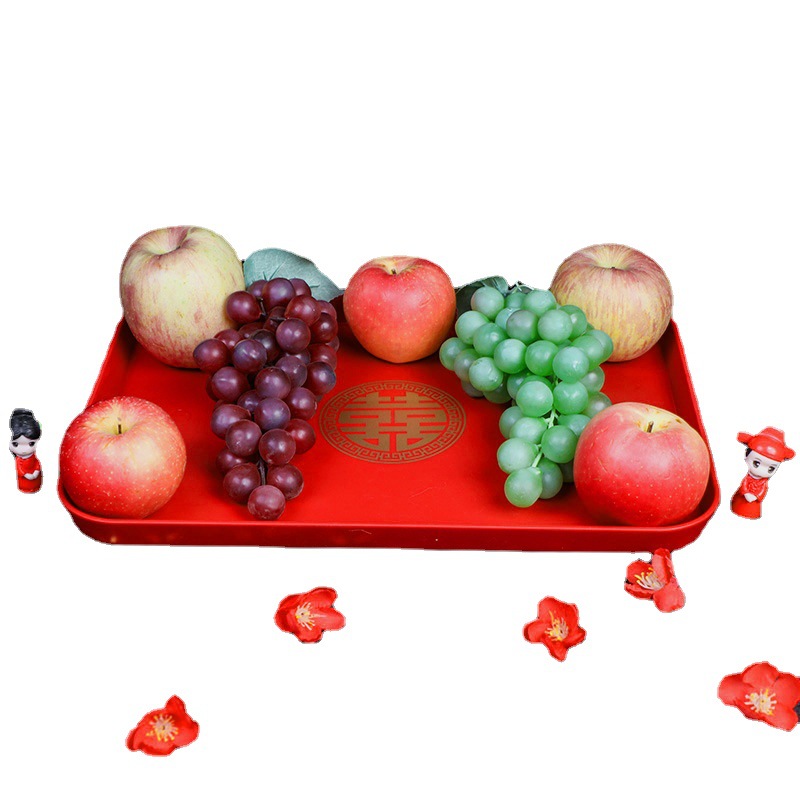 Venta al por mayor de boda en forma de XI bandeja de boda de plástico chino plato de fruta seca redondo en forma de XI placa roja novia té Placa de caramelo
