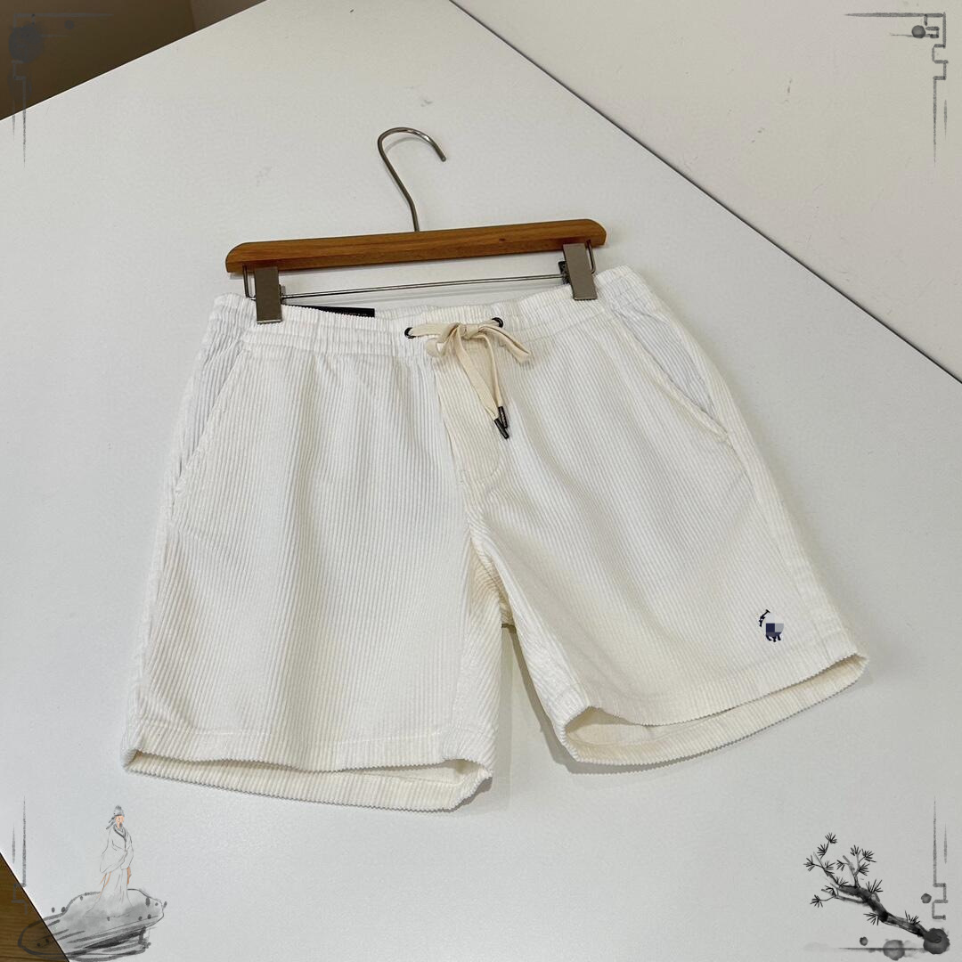 Rl Raff Pony Logo Embroidered Corduroy Breathable Versatile Pants Summer Five-Point Pure Cotton Loose Shorts Men's Casual