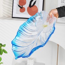 德国无铅水晶玻璃蛋糕盘莲花兰花红磨砂水果盘大号长形芭蕉叶盘子