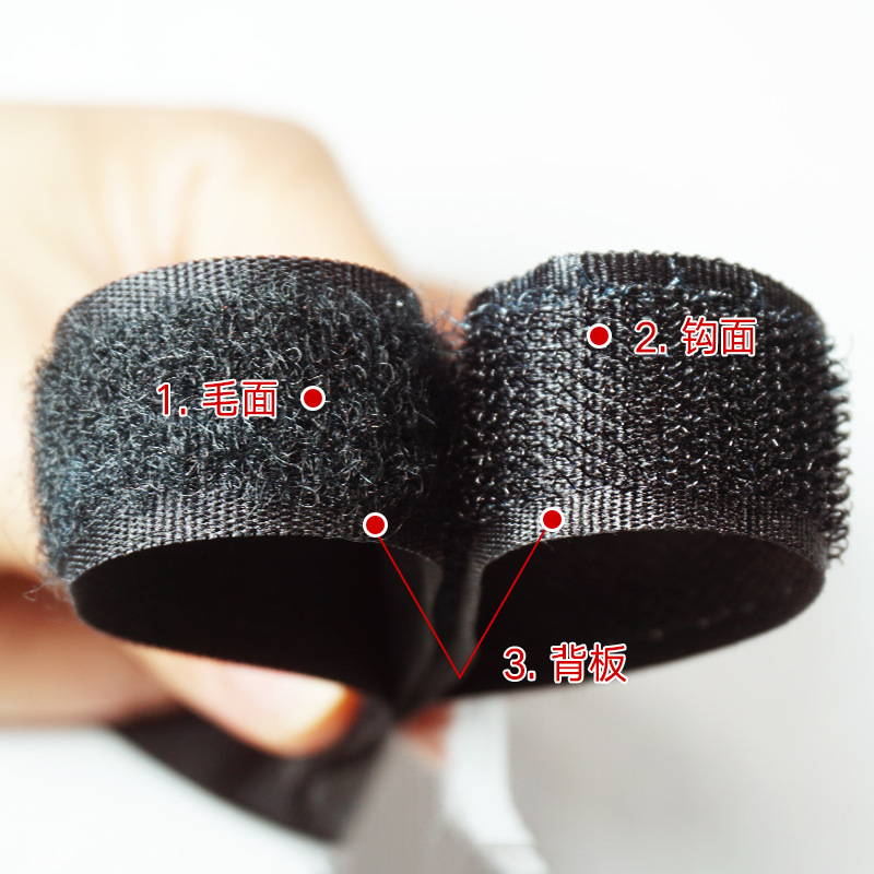 Blanco y negro en stock nylon mezclado velcro gancho superficie lana superficie pegajosa hebilla con color Burr pegamento-libre corte tipo de perforación