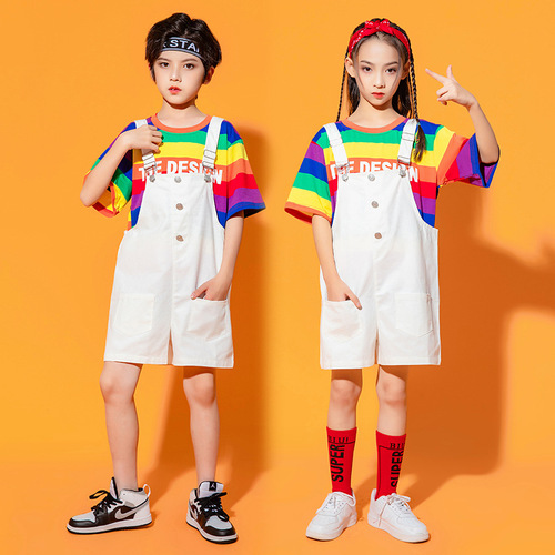 Kindergarten Children's Day Performance Outfit: Adorable Suspender Pants for Choir Dance, Perfect for Elementary School Cheerleading Performances—Summer Edition