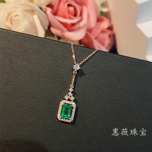 Artificial Diamond Necklace Women 18K Gold Cultivated Emerald Necklace Diamond Cultivated Diamond Pendant