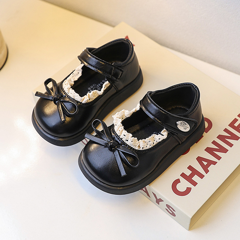 Bow-Knot Girls' Spring and Autumn Korean Style Casual Versatile Shallow Leather Shoes 2025 Toddler Shoes Low-Heeled Chanel Style