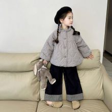女童冬季棉服外套2025新款宝宝加绒夹棉韩系冬儿童森系牛仔裤套装