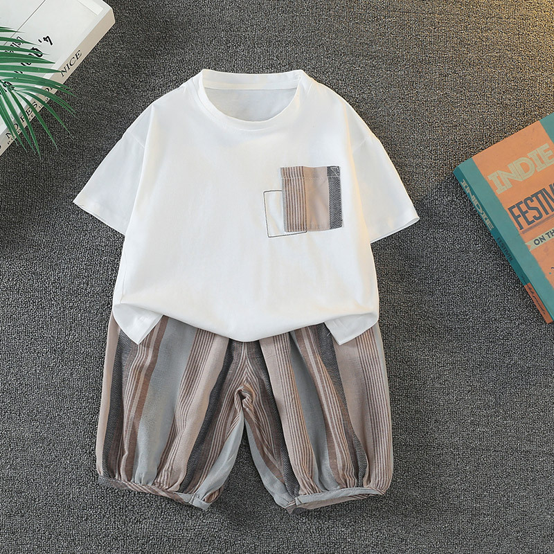7398 Traje de verano para niños 2025 nueva ropa de verano de manga corta de moda para niños ropa de verano transpirable de dos piezas de verano