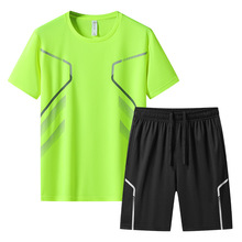 男士跑步速干运动两件套冰丝套装男夏季速干衣短袖运动服五分裤