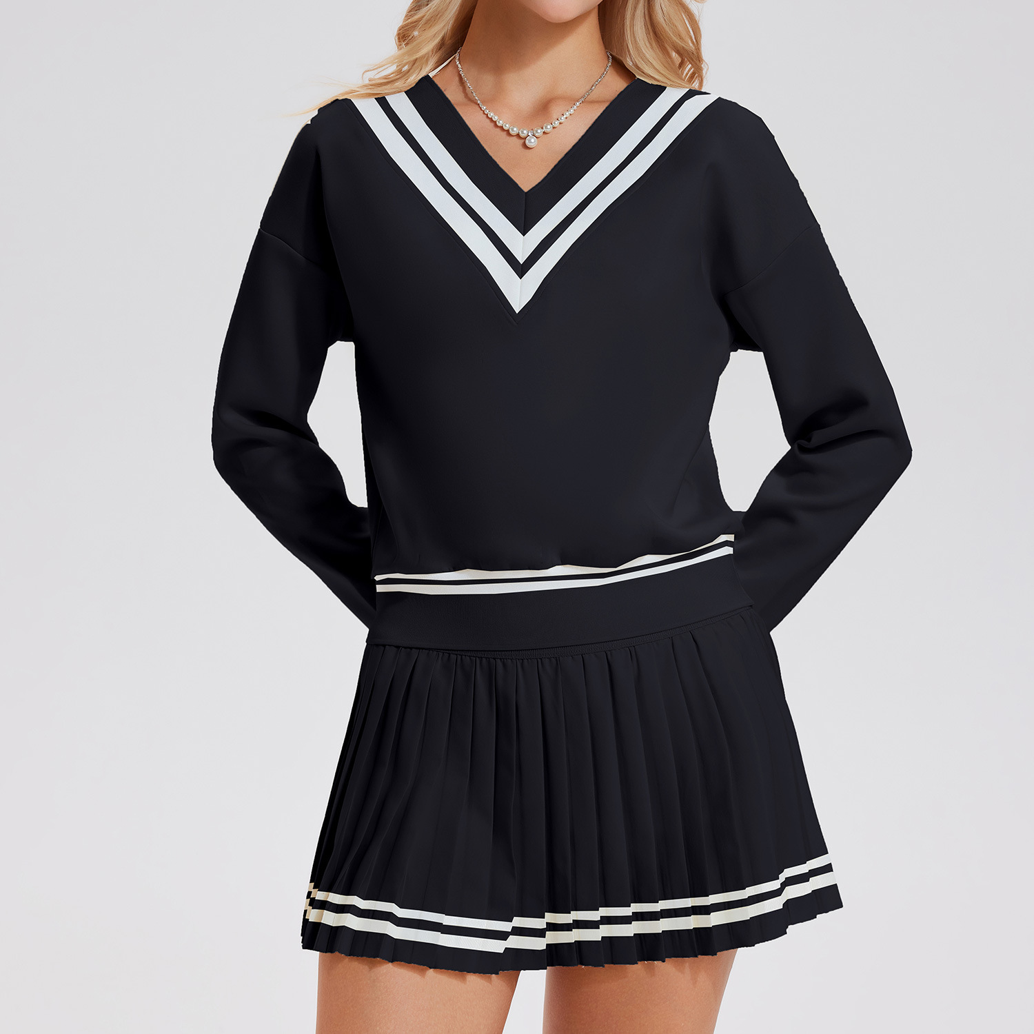 Trajes de yoga transfronterizos de mangas largas ociosos de cuello en v deportivo de golf deportivo de entrenamiento de bádminton al aire libre set de tenis