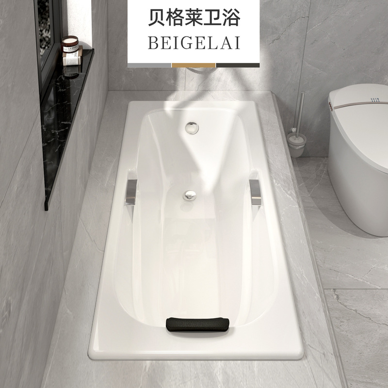 Hotel Villa Cast Iron Ceramic Built-In Bathtub for Home Use, Adult Enamel Square Bergelai Bath with Insulation, Light Luxury