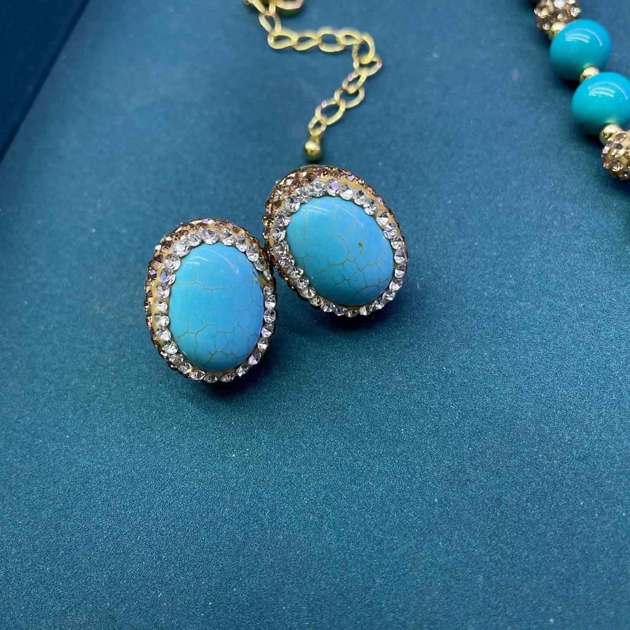 Turquoise clay, stone inlay, organic jewelry handmade, Chinese style