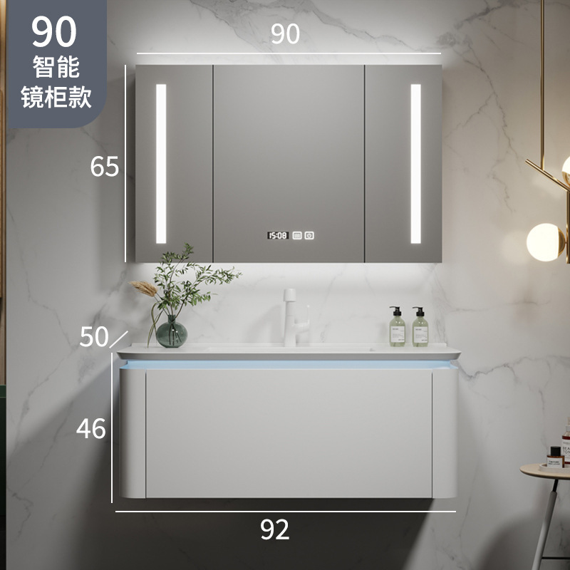 Mueble de baño de cerámica cuenca integrada lavabo de madera maciza lavabo gabinete de baño de cerámica integrada combinación gabinete de lavabo