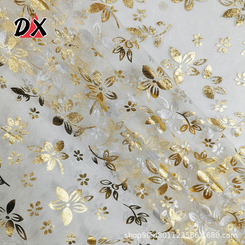 Small Flower Bronzing Organza Fabric, Polyester Fabric, Slightly Hard Glossy Transparent Gauze, Souvenir Packaging, Toy Decoration