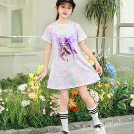 女童连衣裙夏季球服2026新款儿童扎染裙子女孩运动冰丝夏装网球裙