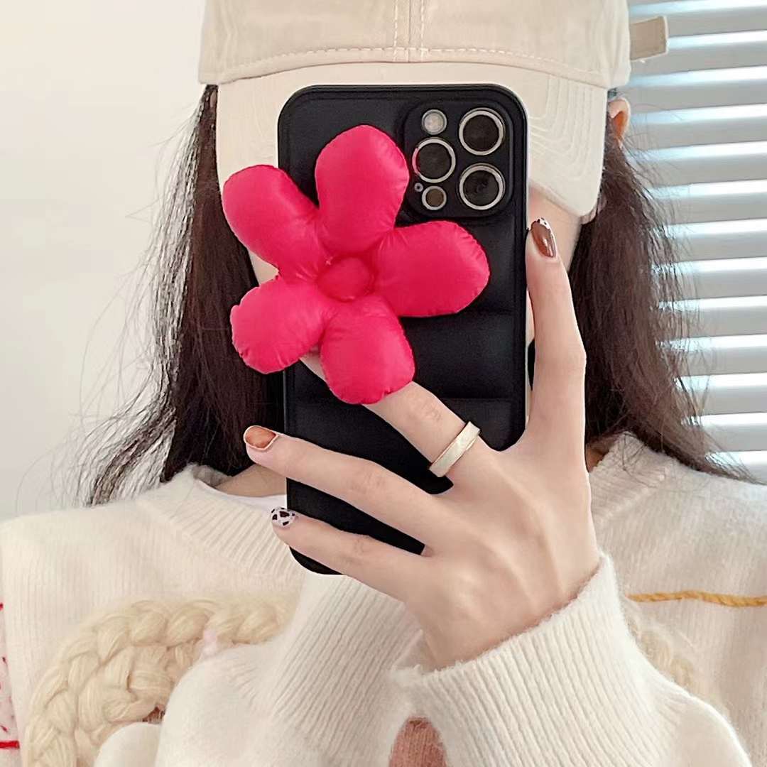 Chaqueta de plumón negro puro tridimensional rosa rojo flor jl ht