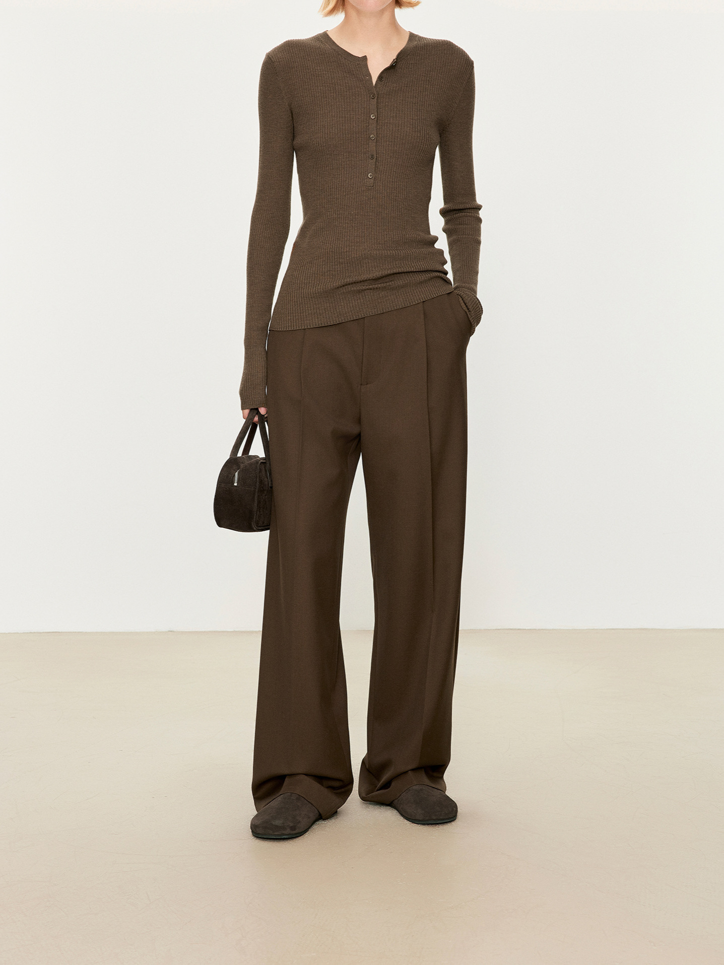 亨利领 时髦感扬子纱半开襟圆领长袖毛衣单排扣打底衫秋冬新款 4