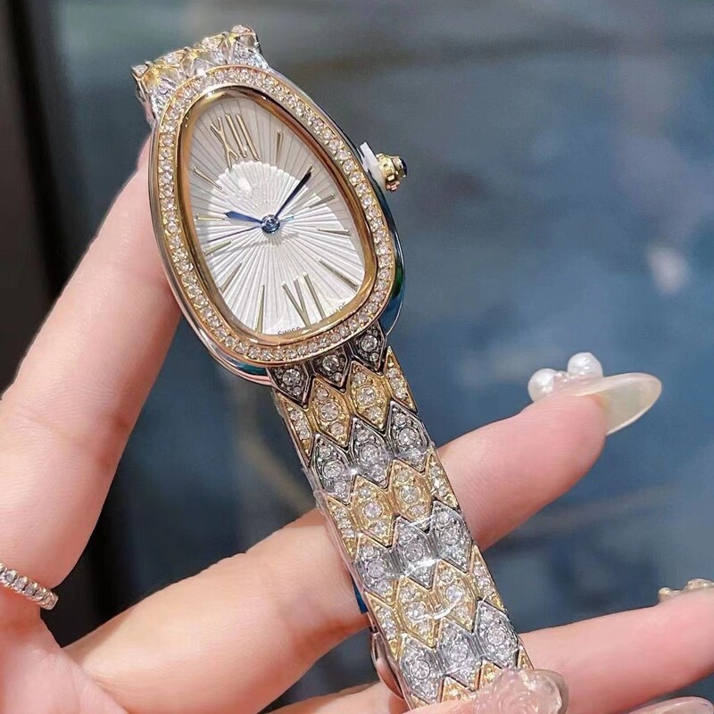 Snake-head full-diamond classic diamond-shaped double-ring versatile quartz light-luxury women's fashion quartz wristwatch wholesale Snake-head full-diamond classic diamond-shaped double-ring versatile quartz light-luxury women's fashion quartz wristwatch wholesale