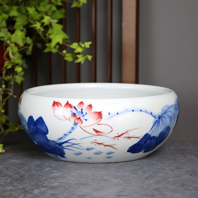 *金魚飼育用景徳鎮陶器大水槽、卸売亀鉢、水耕植物、睡蓮、蓮水槽、卓上飾り|undefined
