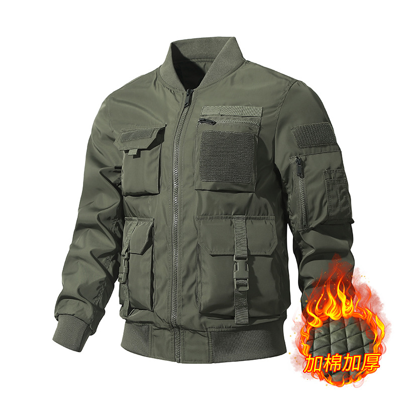 Traje de vuelo multi-Bolsillo de estilo americano abrigo de algodón acolchado abrigo de invierno algodón y engrosamiento chaqueta de uniforme de béisbol de los hombres de Estilo funcional