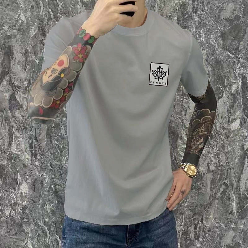 Camiseta de verano nueva, ajustada, corta, moderna, con cuello redondo, estampada, de manga corta para hombre, moderna, versátil y casual.
