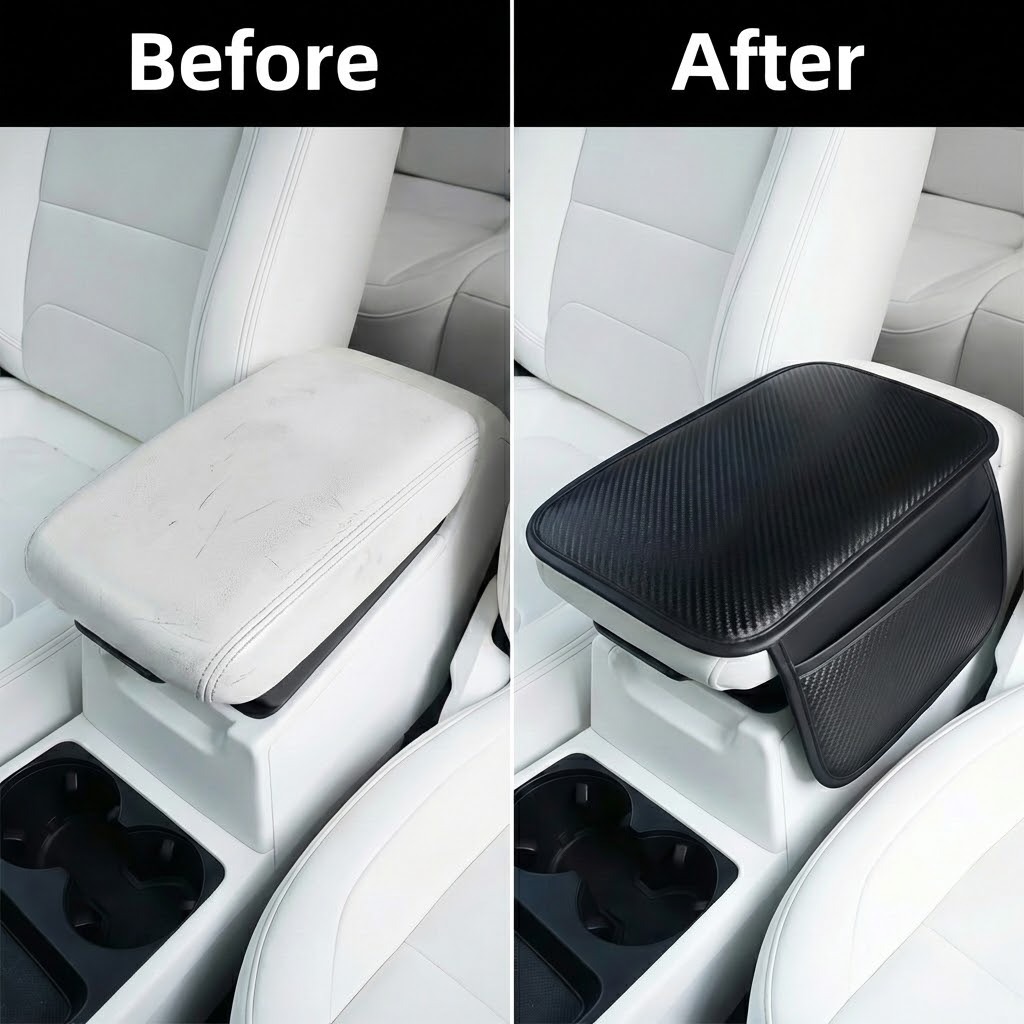 Car Armrest Box Heightening Pad, Car Central Armrest Box Cover, Multifunctional Storage Bag, Nappa Leather Car Accessories