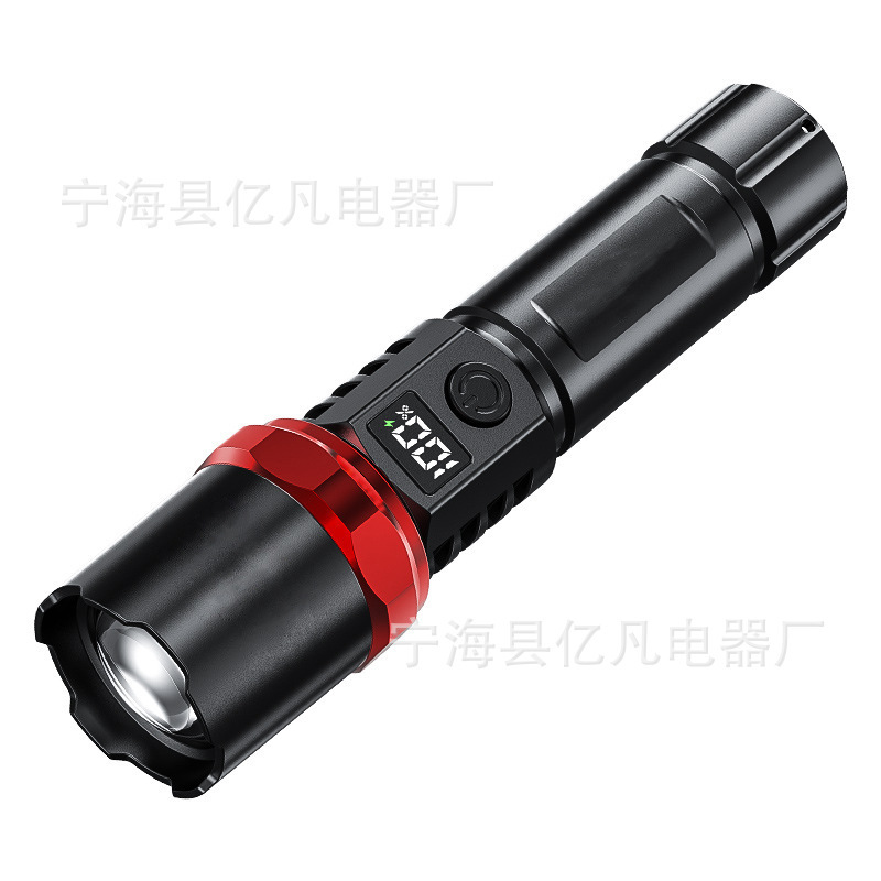 ハイパワー懐中電灯Type-c携帯充電屋外遠スポットライト伸縮フォーカス表示白色電力量クロスボーダー|undefined