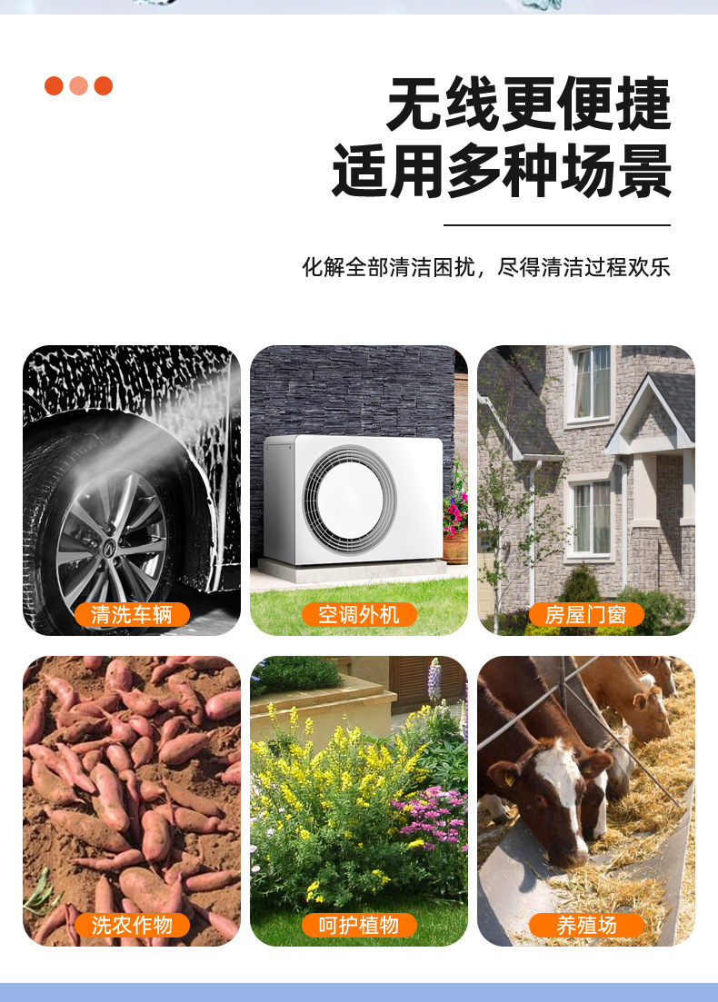 Rongba Lithium Battery Brushless High-Pressure Car Wash Water Gun Multifunctional Wireless Electric Water Gun Portable Garden Spray Cleaning Machine