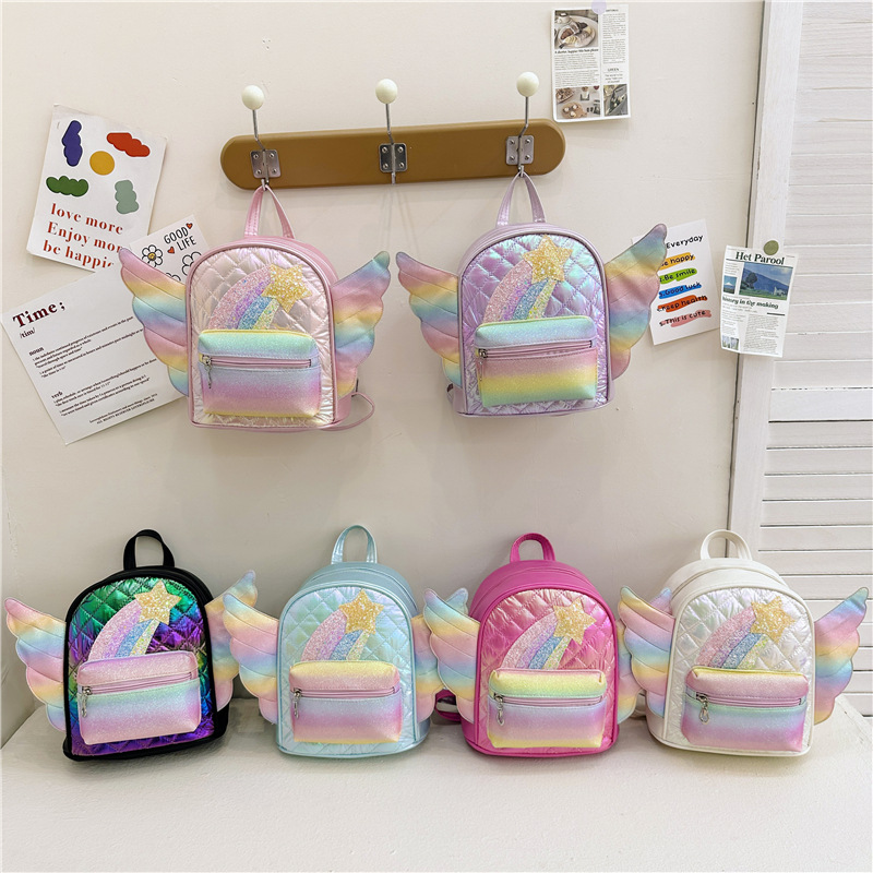 Arco iris pequeña estrella jardín de infantes mochila para bebés lindas alas mochila para niños y niñas mochila para niños