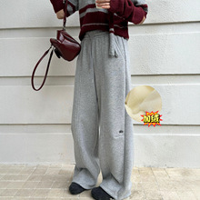 休闲加厚奥粒绒弯刀休闲裤子女2025新款冬季两穿高腰抽绳直筒卫裤