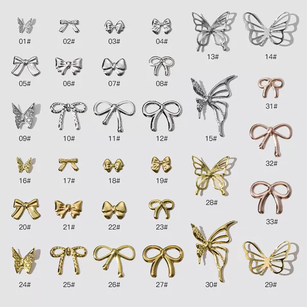 Alloy Bow Rivet Nail Art Accessories Internet Celebrity Light Luxury Gold and Silver Hollow Butterfly Three-Dimensional Nail Accessories Wholesale