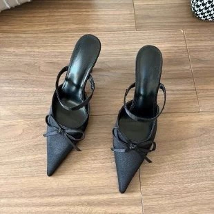 Белый лунный свет возвращается! satin белая pointed bow весна и лето однотонные узкие каблуки Muller