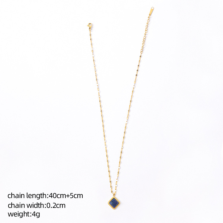 Retro Semicircle Square Titanium Steel Inlay Natural Stone Pendant Necklace 1 Piece