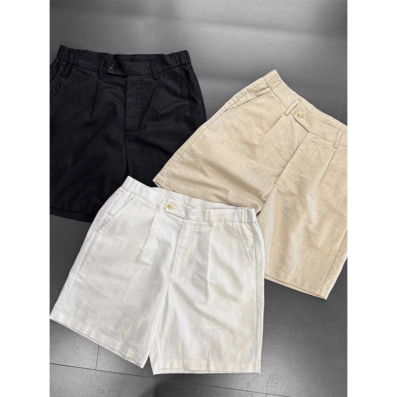 Old Money Style Cotton and Linen Shorts for Men, Summer Thin Loose Casual Suit Pants, Mature Style with a High-End Feel, Five-Point Mid-Length Pants