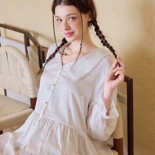 加工定制法式少女珍珠翻领荷叶边冰丝女士家居服高级感睡衣套装