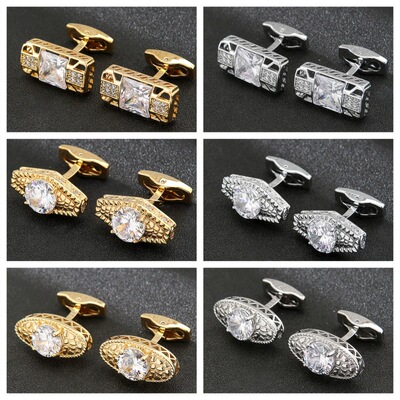 rectangle golden crystal zircon Cufflinks Men Cufflinks French shirt Cuff Shirt Button cufflinks