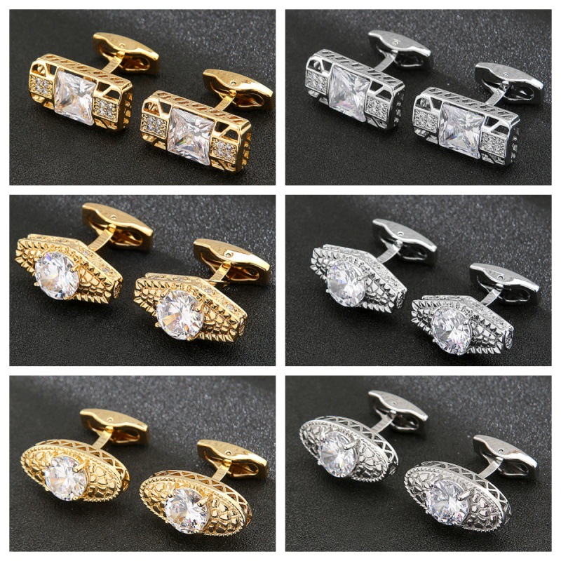 rectangle golden crystal zircon Cufflinks Men Cufflinks French shirt Cuff Shirt Button cufflinks