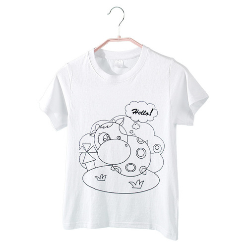 Hand-painted T-shirt children's graffiti white t hand-painted production materials diy short-sleeved kindergarten art coloring tie-dye