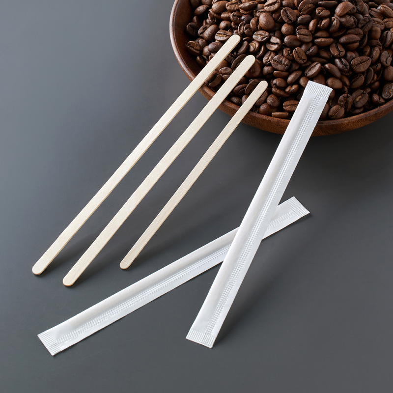 Independent wooden stirring stick disposable coffee drink milk tea hot drink long handle thickened wooden stirring stick
