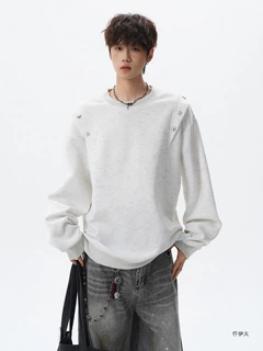 金属星星铆钉圆领卫衣男装秋季加肥加大码潮牌宽松青少年痞帅上衣
