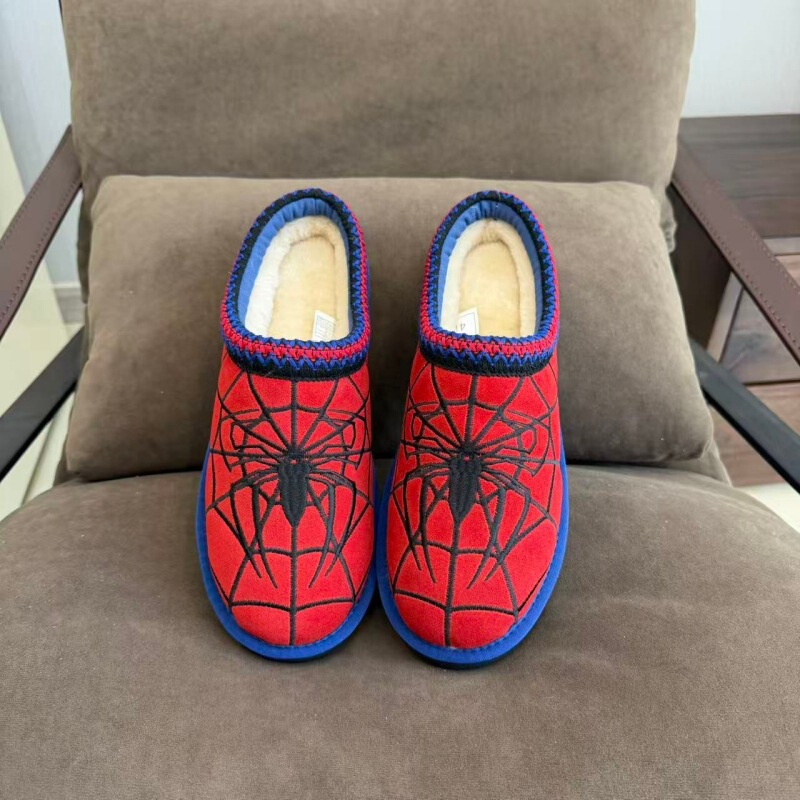 Red Spider Ethnic Style Snow Boots with Fleece Lining, Genuine Leather Slippers, Casual Outdoor Tazz European and American Size Women's Home Cotton Shoes