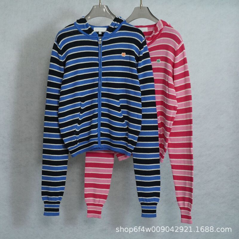 26 Autumn/Winter Matchman Striped Loose Waist-Cinching Knit Hooded Cardigan Coat for Women, New Autumn Korean Style Women's Clothing