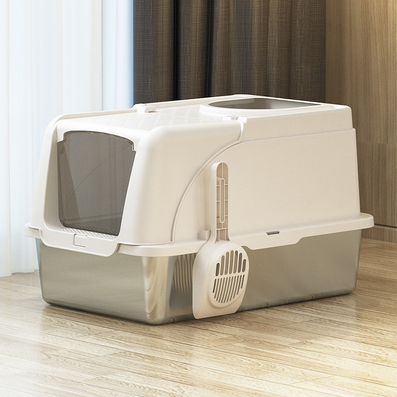 Caja de arena de acero inoxidable Caja de arena para gatos completamente cerrada Caja de arena para gatos de gran tamaño anti-salpicaduras