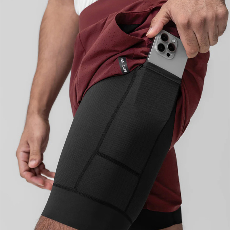 Cross-Border In-Stock Summer Men's Shorts American-Style Youth Double-Layer Sports Shorts Men's Laser-Perforated Running Basketball Shorts