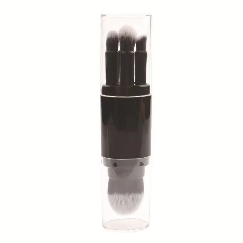 Pincel de maquillaje portátil Juego de 5 piezas Pincel de base de doble cabeza para principiantes de pelo suave Cepillo de sombra de ojos Cepillo corrector de labios y cejas Maquillaje de belleza