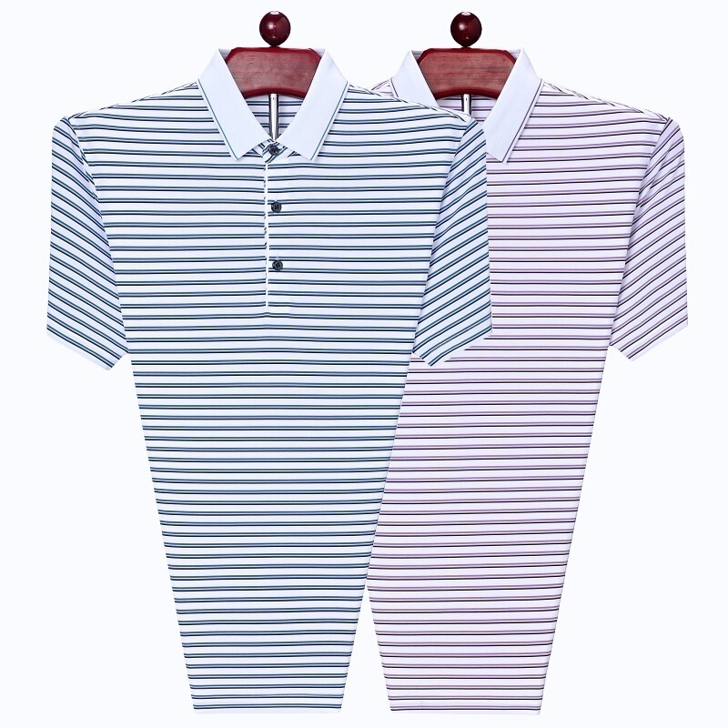 Summer Silk Short-Sleeve Polo Shirt for Middle-Aged Men, Thin Striped Ice Silk T-Shirt with a Turn-Down Collar