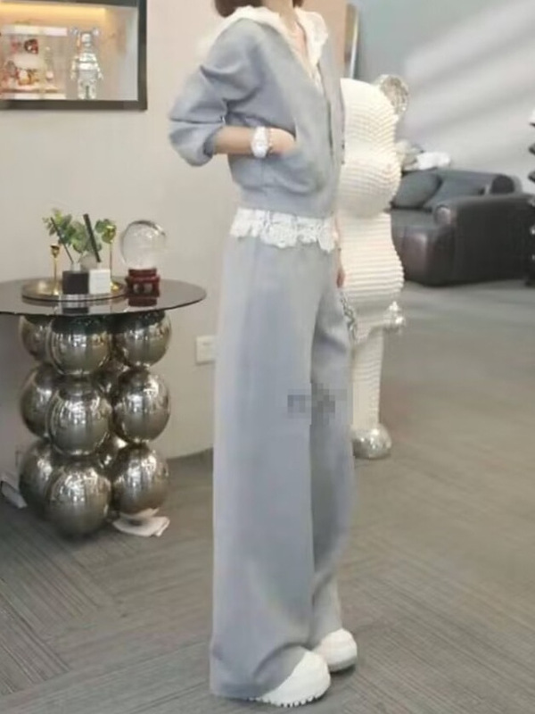 2025超火春装套装女韩系时尚减龄假两件卫衣阔腿裤秋季穿搭两件套|undefined