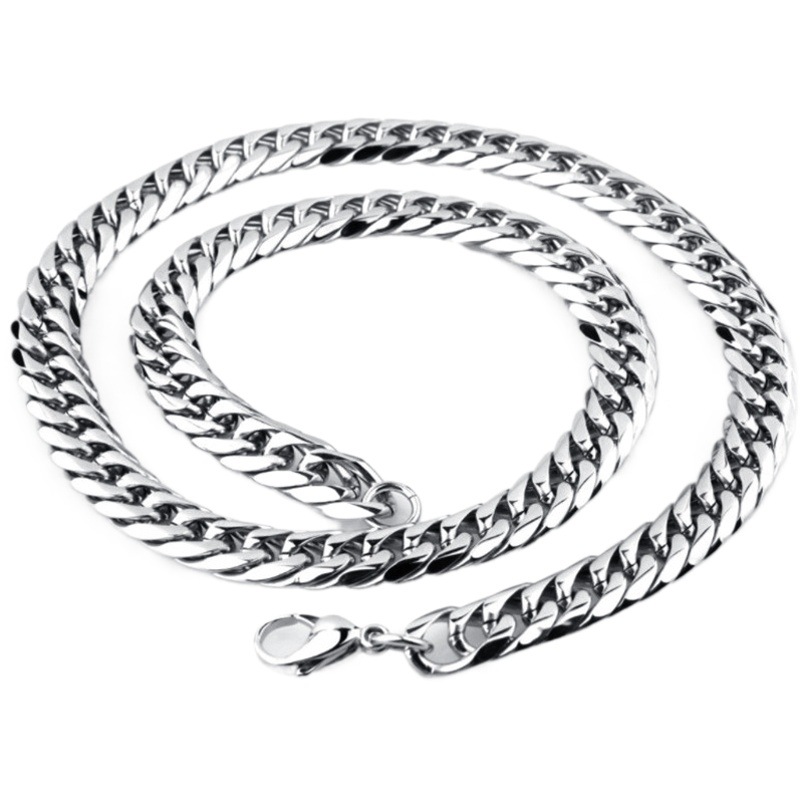 European and American Hot-Selling Men's Stainless Steel Thick Chain Double Buckle Cuban Chain Six-Sided Multi-Layer Chain Punk Style Necklace Bracelet