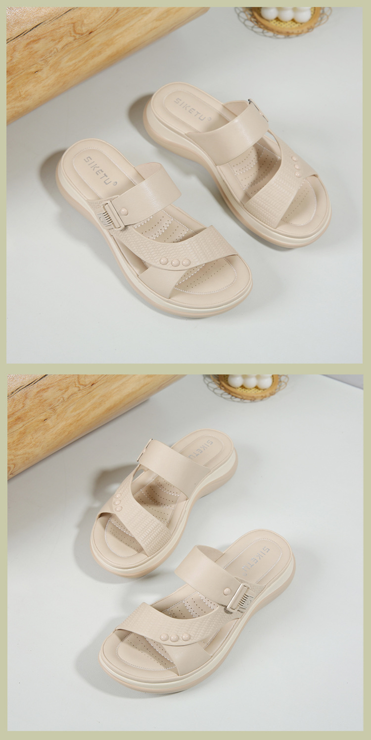 Dép sandal nữ xỏ ngón đế dày chống trơn mùa hè 2026 — Màu đen, Màu camel, Màu mơ chi tiết 13