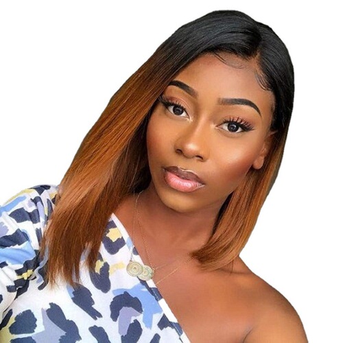 European and American wigs for women, African fashion black gradient brown bob, medium-parted short straight hair, chemical fiber wigs for women